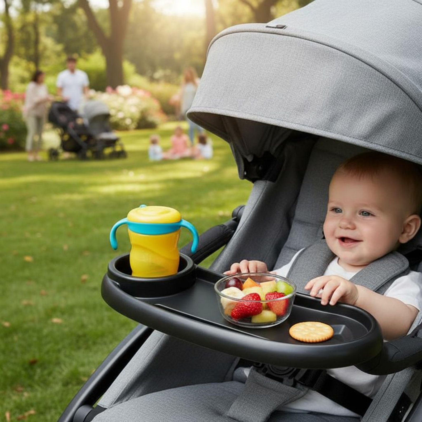 Baby Food Universe - ベビーカー用フードトレイ素材 汎用ベビーカースナックトレイ 360度調整可能 ° 幼児向け回転式