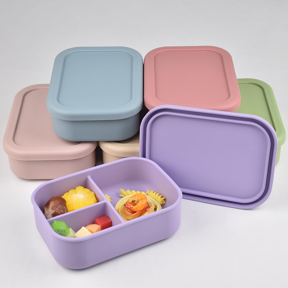 Baby Food Universe - 3つのコンパートメントに分かれた食品グレードシリコン製弁当箱 - 水漏れ防止、電子レンジ対応、環境に優しい子供と大人のための食事準備容器