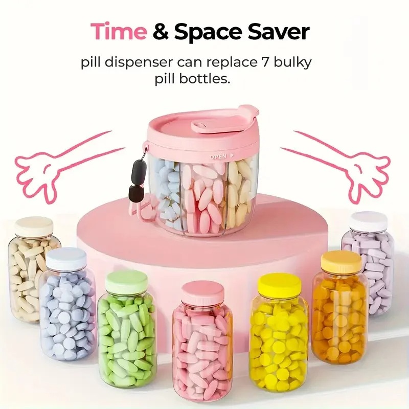 Formula Dispenser Portable - ピルオーガナイザー ピルディスペンサー 7つの大きなコンパートメント付き ポータブルピルボックスボトル 旅行用オーガナイザー 混合錠剤を混ざるのを防ぐためのツール