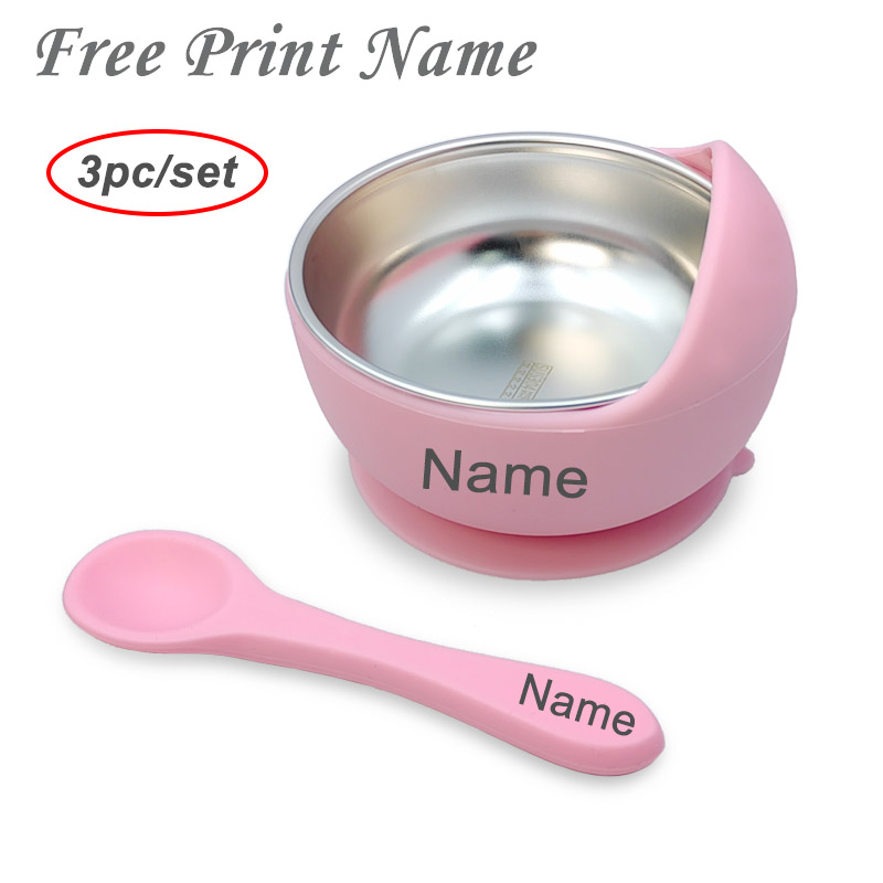 Silicone Suction Bowl - 3 個セットベビー給餌ボウルスプーン付きステンレス鋼ボウルパーソナライズされた名前食器子供のための吸盤ボウルベビー供給