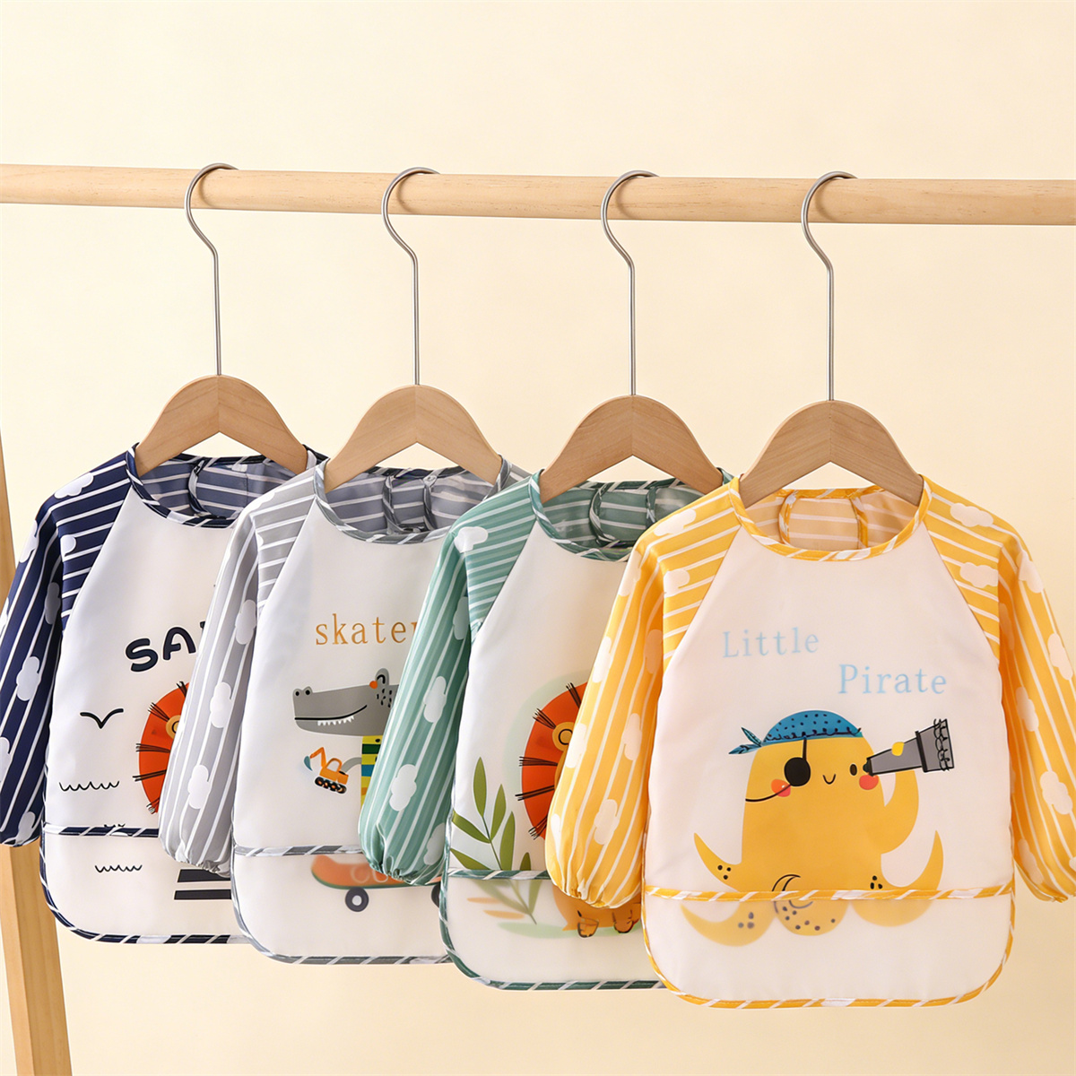 Baby Food Apron - 2 個防水フルスリーブベビービブ子供エプロン長袖授乳スモック子供食べる胸当て幼児スカーフ服