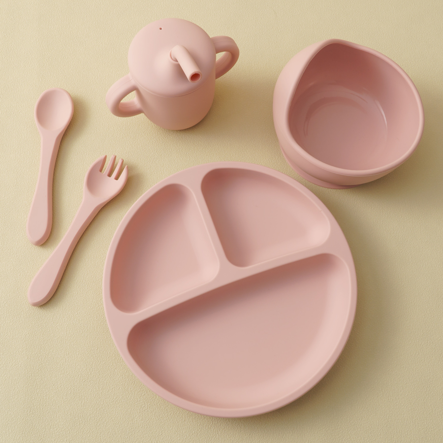 Silicone Suction Bowl - 赤ちゃん用シリコン食器セット,ボウルプレート,ソフトジッピーカップ,フィーディングトレーニング用品,5個