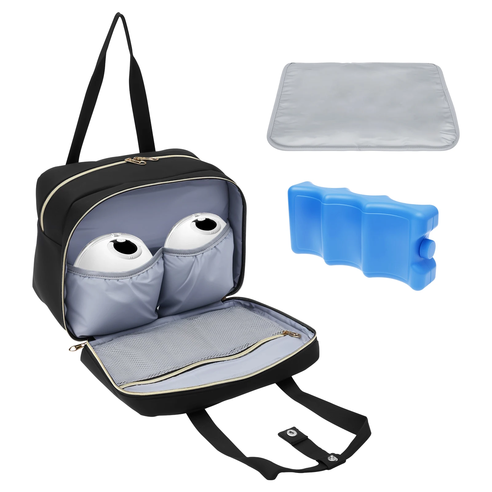 Baby Food Zip Lock Bag - 搾乳器収納バッグ、保冷剤と防水マット付き、ポータブル母乳クーラー、トラベルバッグ、ウェアラブルハンズフリー断熱バッグ