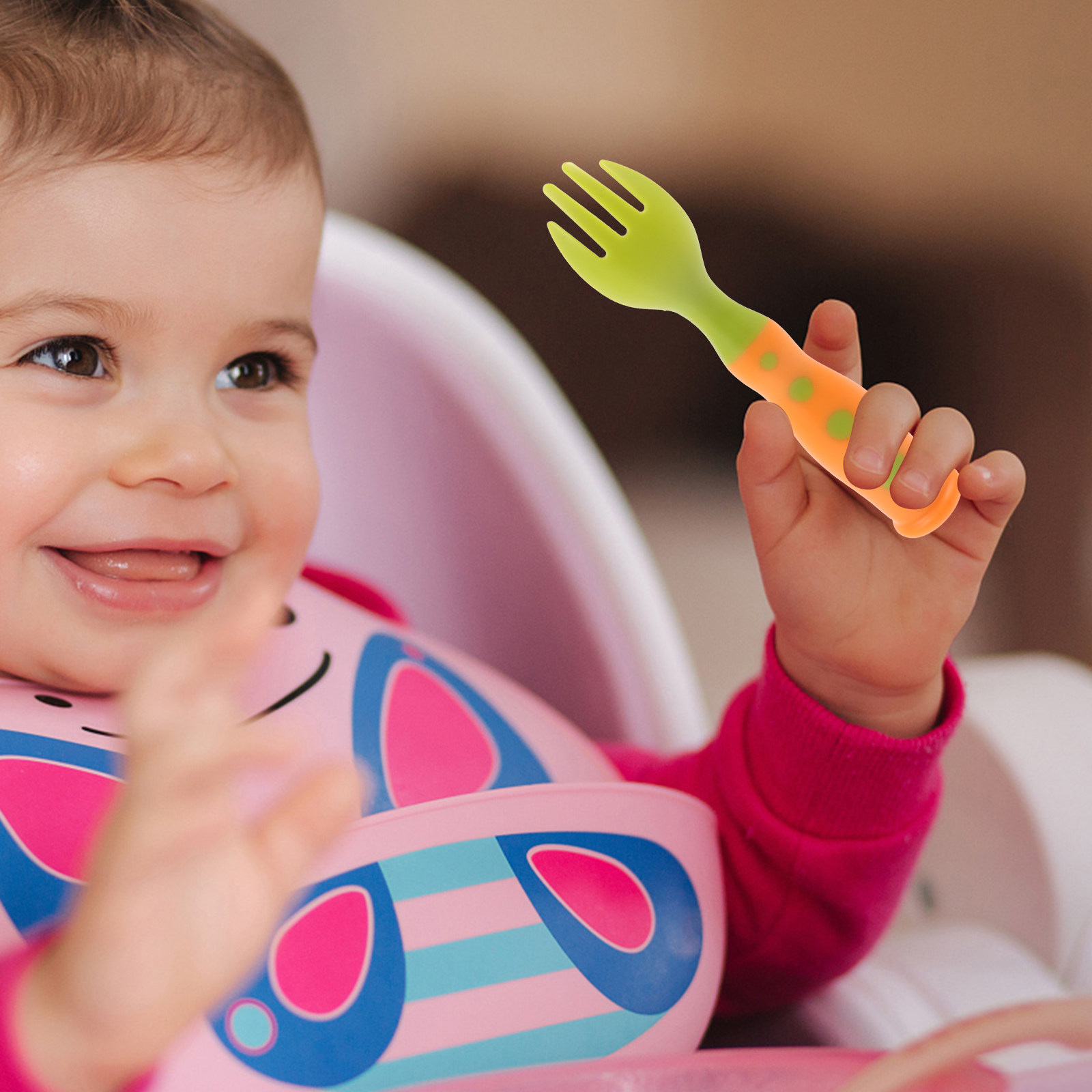 Self Feed Spoon - 赤ちゃん用トレーニング食器セット 2個入り。幼児が自分で食べられるように設計されたフォークとスプーン。安全で、繰り返し使えて、軽量で持ち運びにも便利。