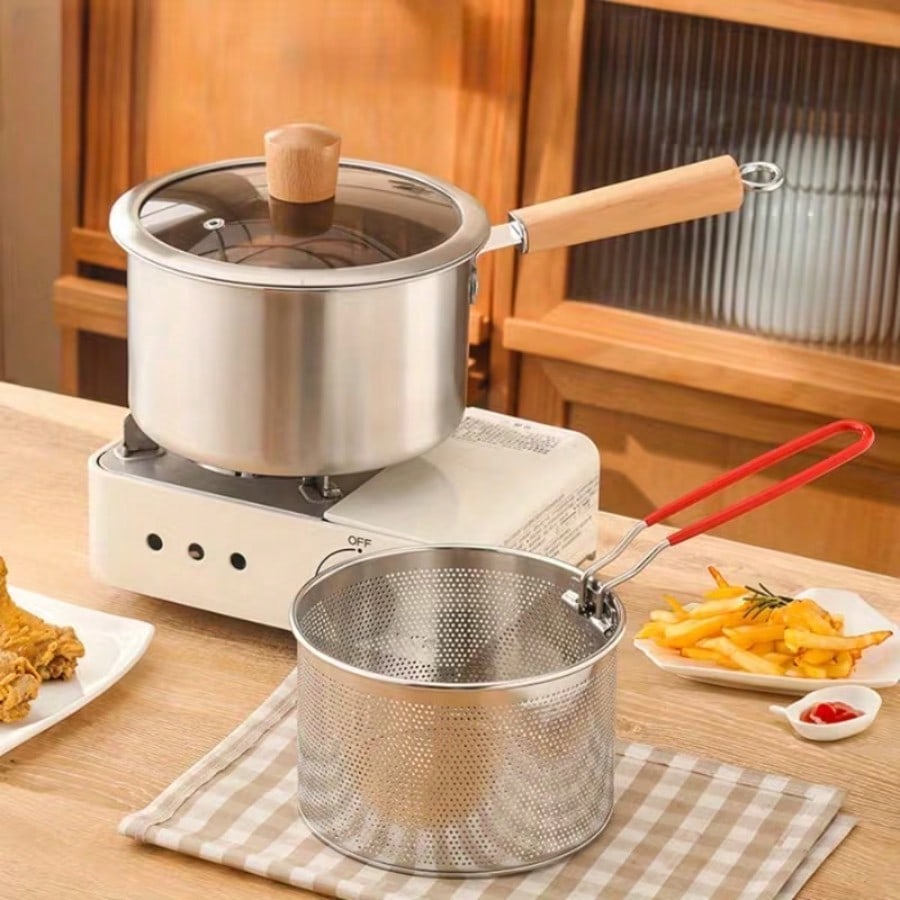 Baby Kitchen Food - ステンレス製小型フライパン、蓋とフライバスケット付き、多機能家庭用調理器具、ベビーフードミルクポット、家庭料理用ポータブルディープフライヤーポット sh260321141627432457714