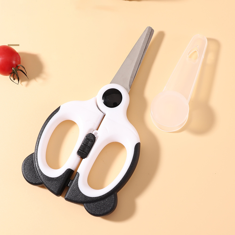 Baby Food Scissors - 子供用安全はさみ、学生用ベビーフードはさみ、携帯用家庭用肉や野菜切りはさみ、ステンレス製パンダ型はさみ