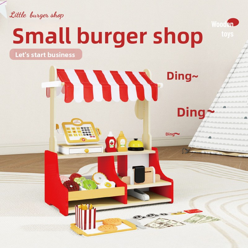Baby Food In Restaurant - 子供のおもちゃパズル木製ハンバーガーショップセットミニチュア食品ベビーアクセサリーモンテッソーリ十分なボードゲームインタラクティブおもちゃギフト