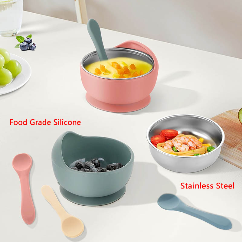 3 個セットベビー給餌ボウルスプーン付きステンレス鋼ボウルパ - Silicone Suction Bowl のレビューと価格