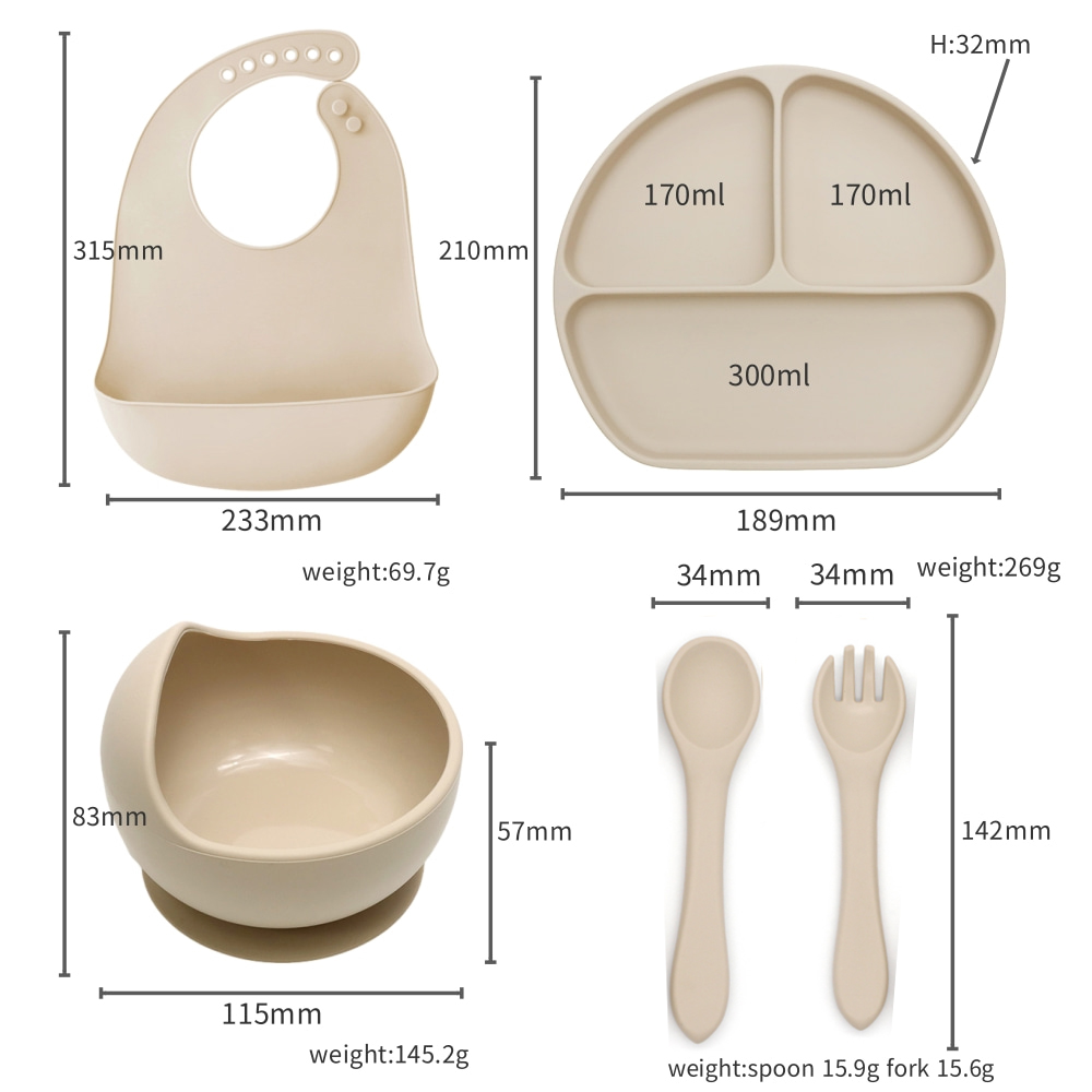 5点セットのベビー食器セット。食品グレードのシリコン製で、よ - Silicone Suction Bowl のレビューと価格