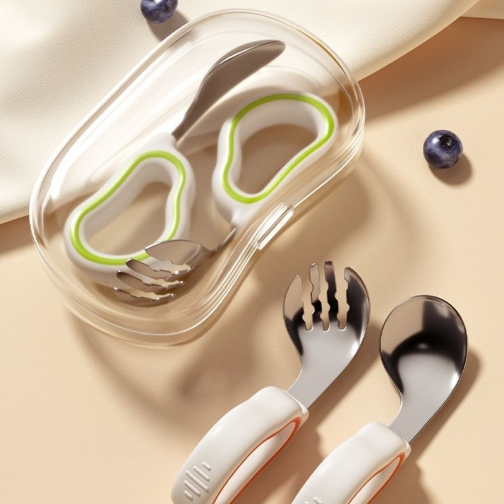 シリコンベビーフォークとスプーンセット 316 ステンレス鋼 - Self Feed Spoon のレビューと価格