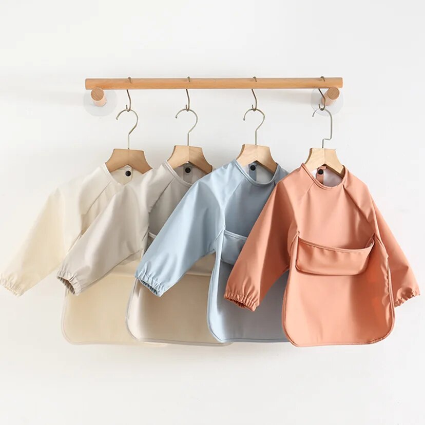 1個無地カラー絵画スモックベビー用ソフト防水長袖アートスモッ - Baby Food Apron のレビューと価格
