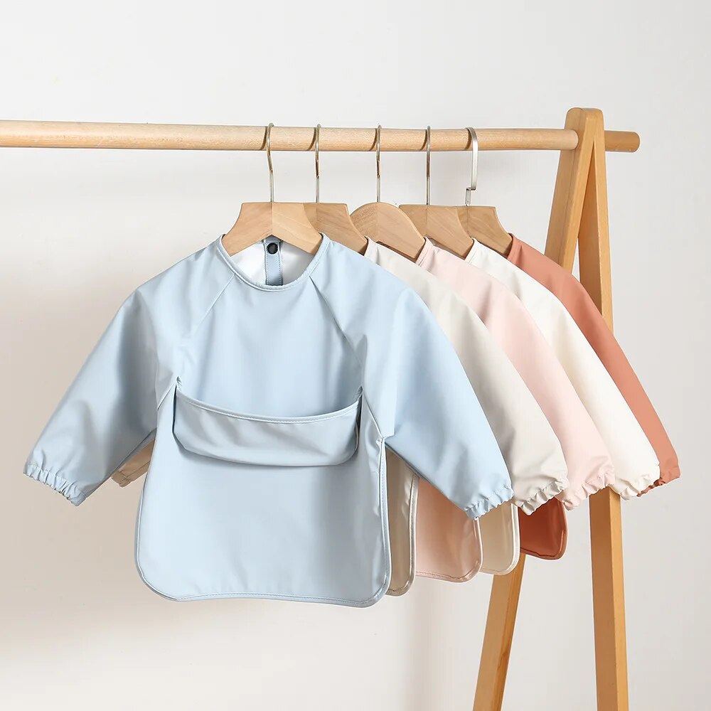 1個無地カラー絵画スモックベビー用ソフト防水長袖アートスモッ - Baby Food Apron のレビューと価格