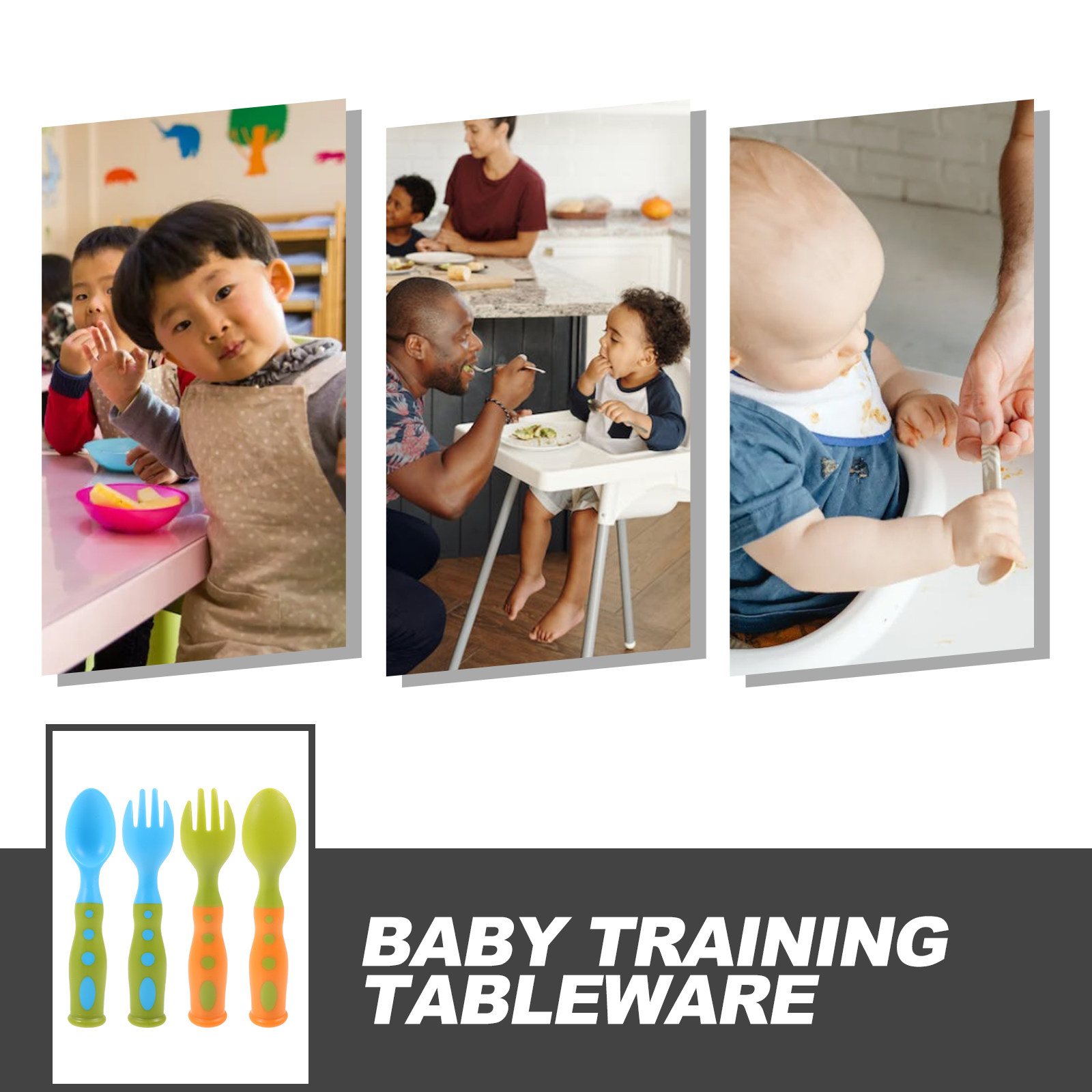 赤ちゃん用トレーニング食器セット 2個入り。幼児が自分で食べ - Self Feed Spoon のレビューと価格
