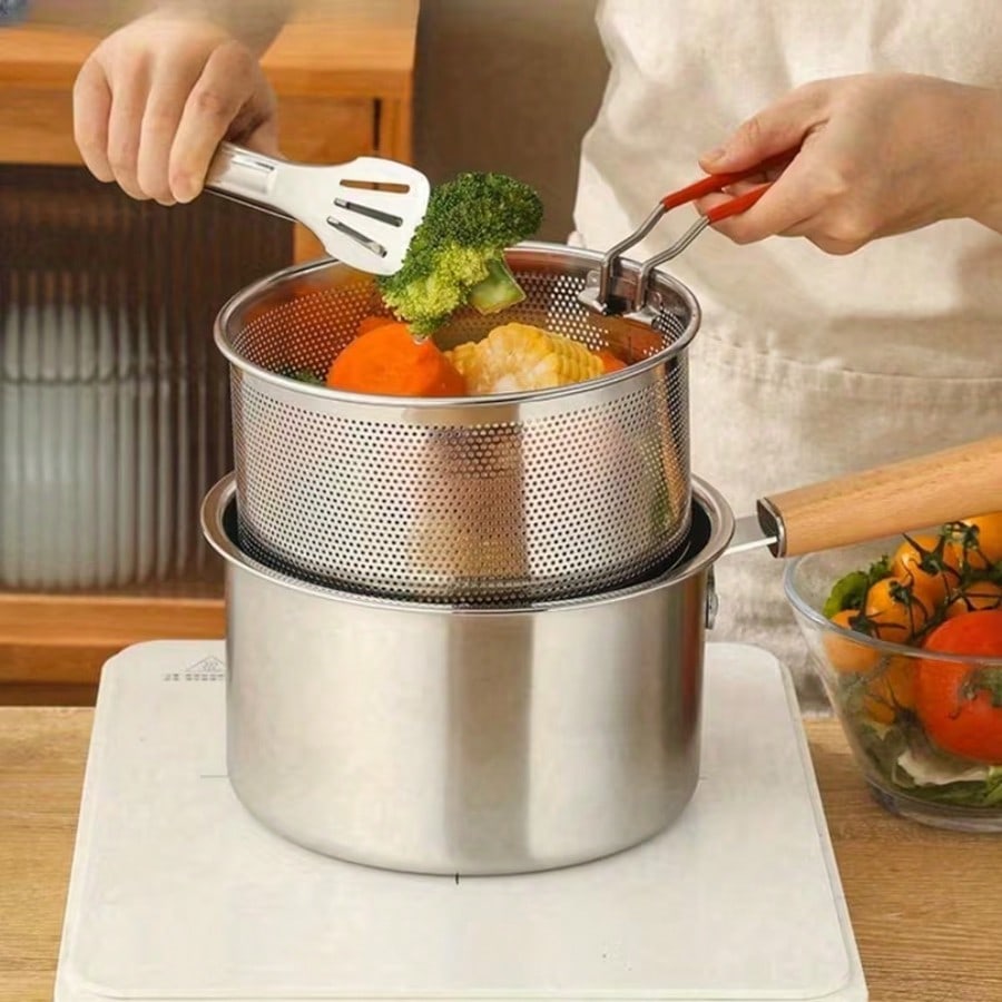 ステンレス製小型フライパン、蓋とフライバスケット付き、多機能 - Baby Kitchen Food のレビューと価格