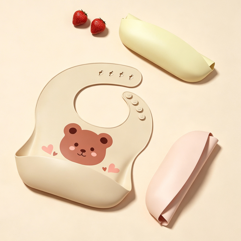 防水ベビービブソフトシリコンスカーフかわいい漫画クマプリント - Baby Food Apron のレビューと価格