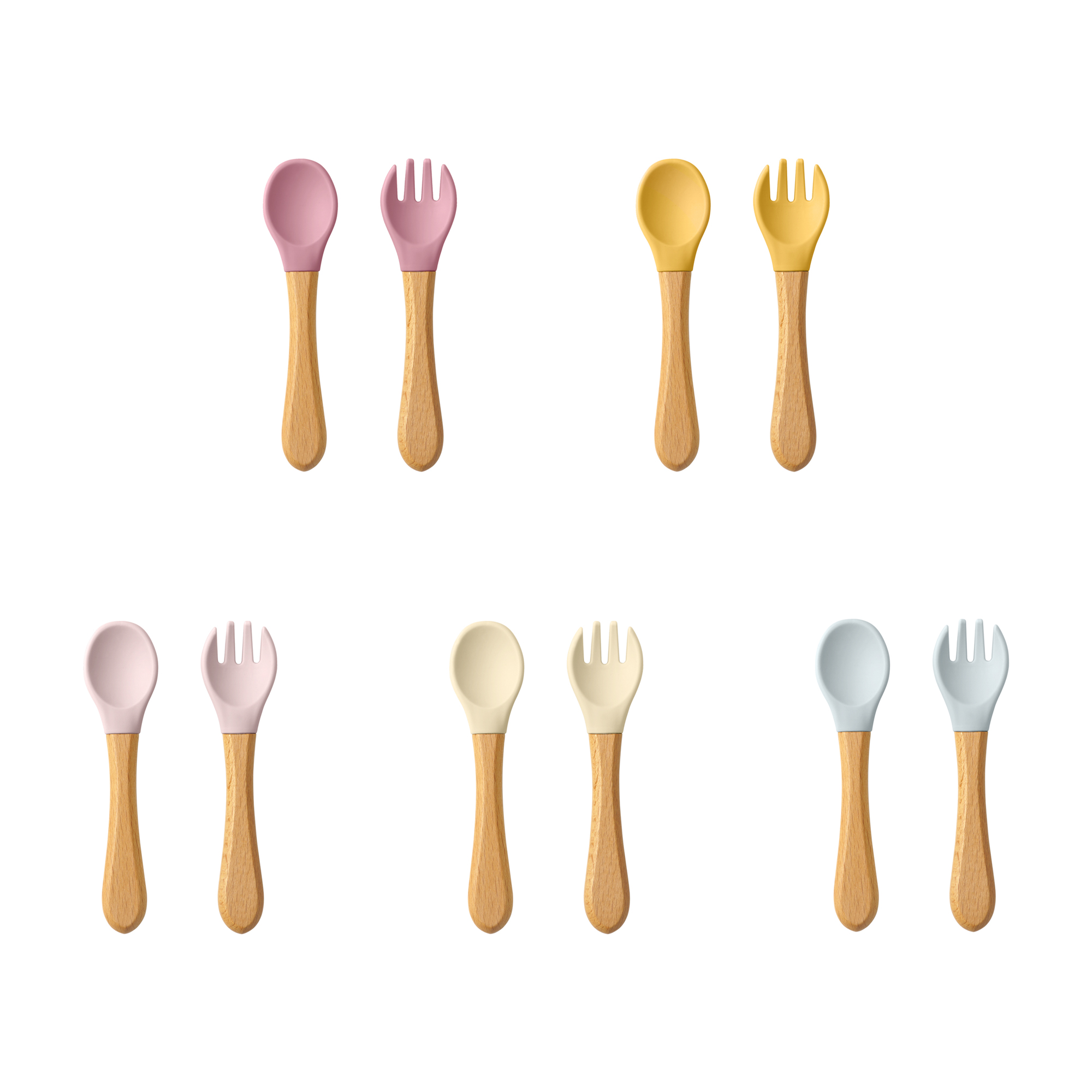 2 個ベビー学習スプーン食器セット食品グレードの木製ハンドル - Baby Kitchen Food のレビューと価格