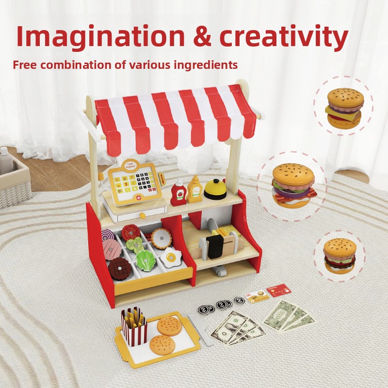 子供のおもちゃパズル木製ハンバーガーショップセットミニチュア - Baby Food In Restaurant のレビューと価格