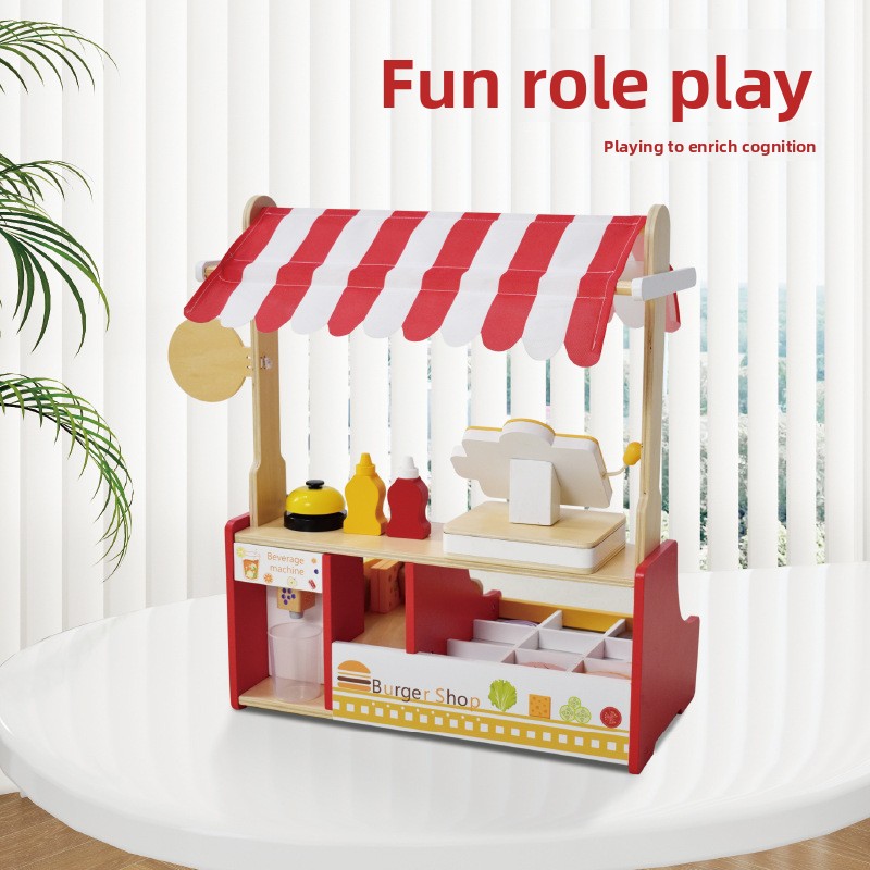 子供のおもちゃパズル木製ハンバーガーショップセットミニチュア - Baby Food In Restaurant のレビューと価格